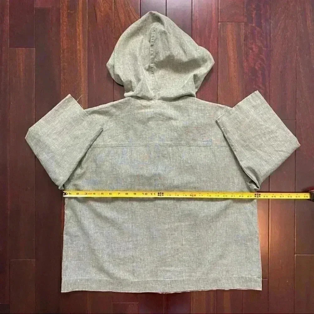 Avon Linen Jacket Cropped Lightweight Spring Fall Hood Olive Green Large - Picture 12 of 16